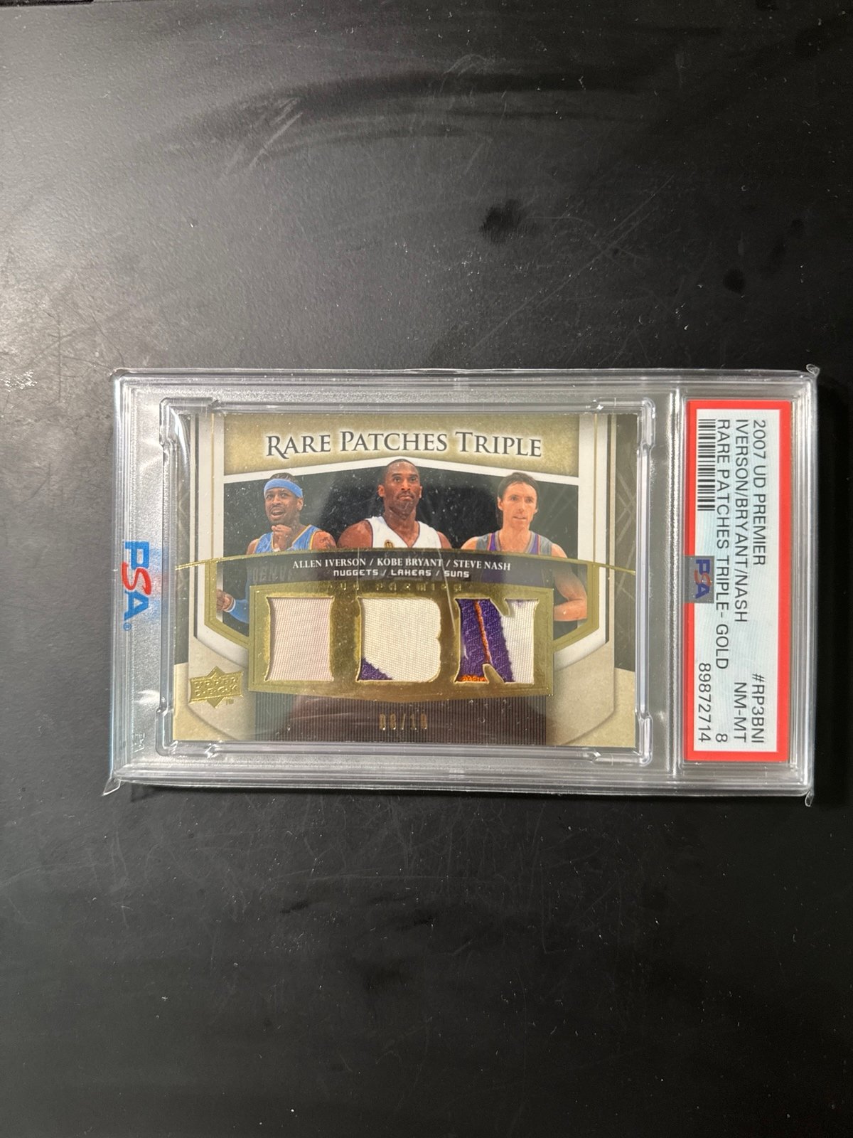 Iverson Bryant Nash 2007 Upper Deck Premier Rare Patches Triple Gold /10 PSA 8