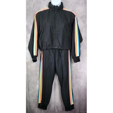 Fabletics Rainbow Striped Tracksuit Set Womens Size Large Carol Woven Set Black