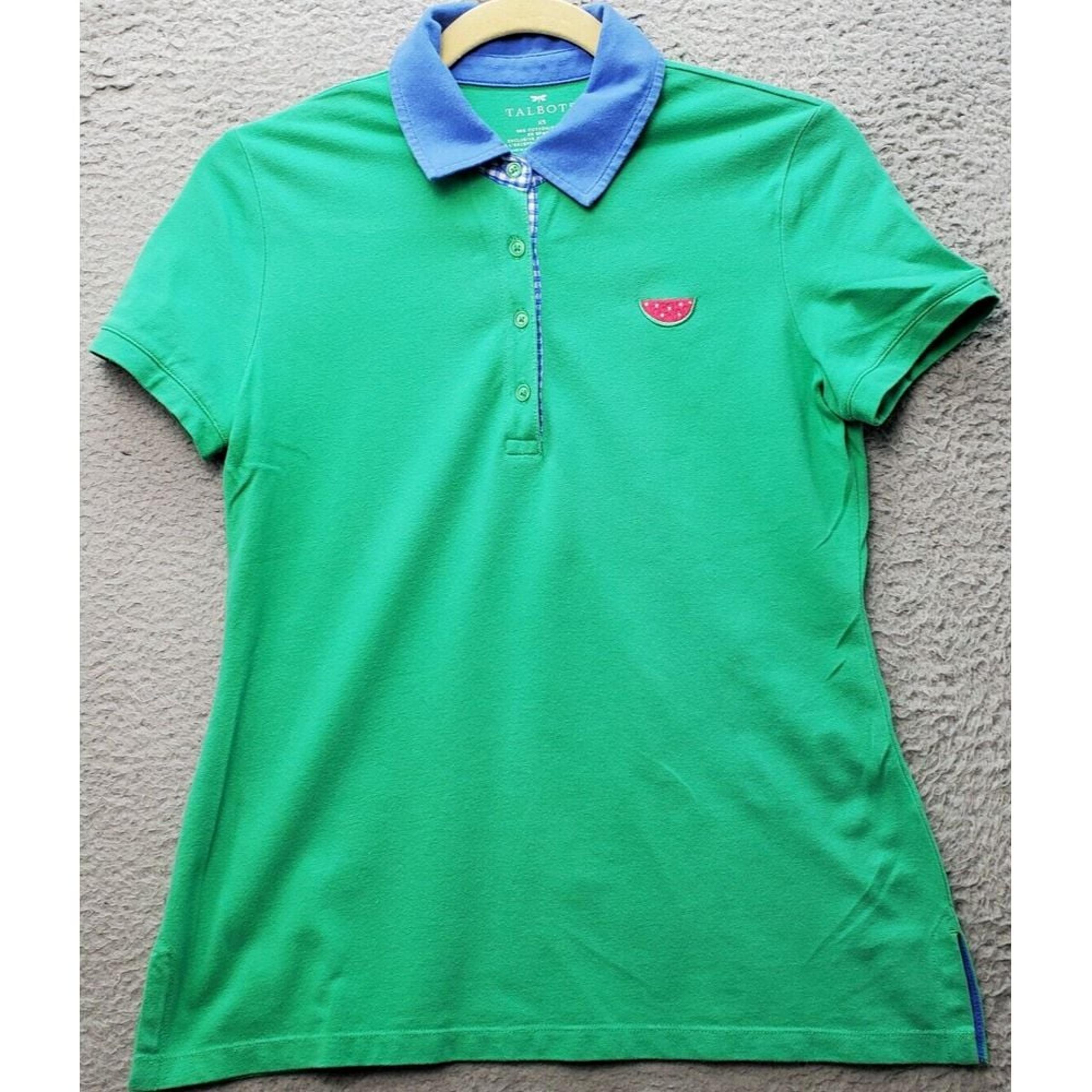 Talbots Polo Shirt Womens XS Green Slit Stretch Short Sleeve Golf Performance