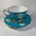 Vintage Aynsley England Bone China Tea Cup Saucer Set Teal Blue, Daffodils
