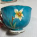 Vintage Aynsley England Bone China Tea Cup Saucer Set Teal Blue, Daffodils
