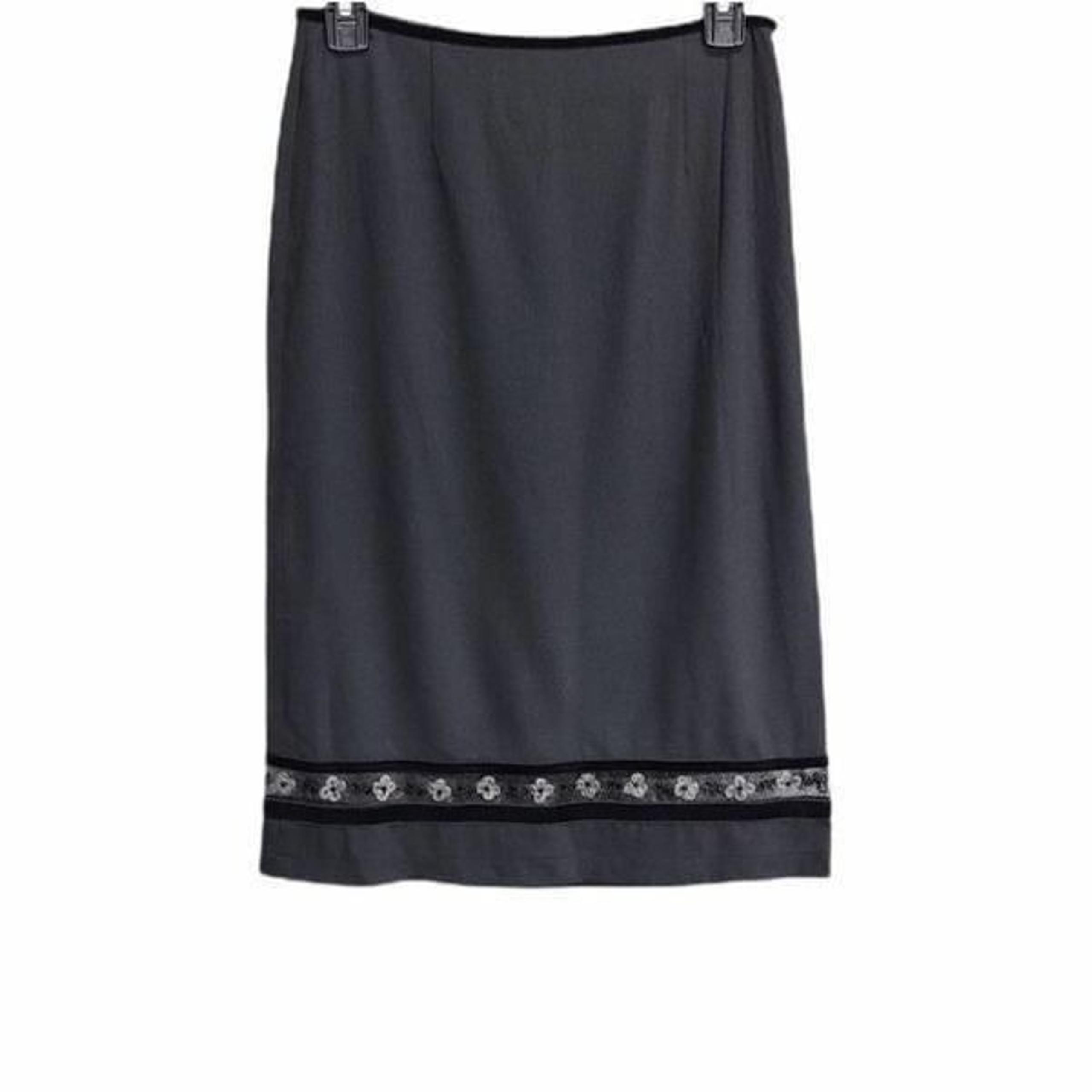 Moschino Pencil Skirt Womens 8 Black With Floral Embroidery