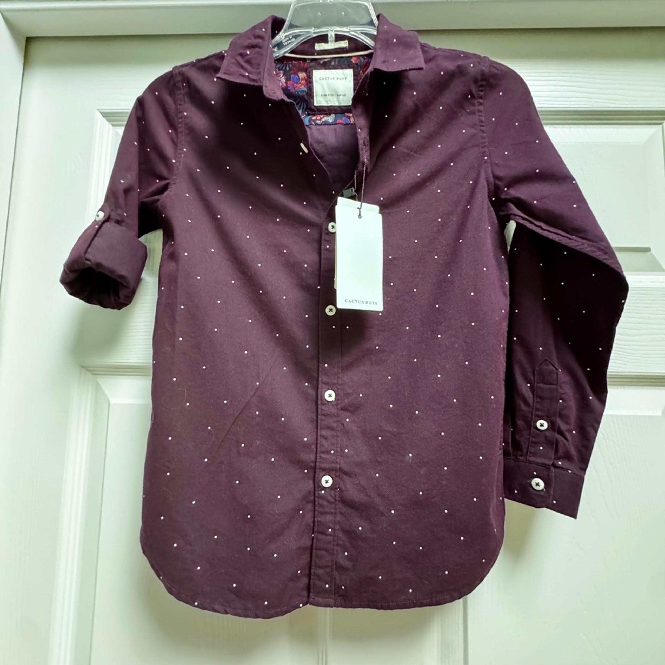 NWT Boys Cactus Boys Button Down Shirt 9/10 Burgundy with White Polka Dots