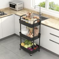 3-Tier Plastic Rolling Utility Cart with Handle, Multi-Functional Storage