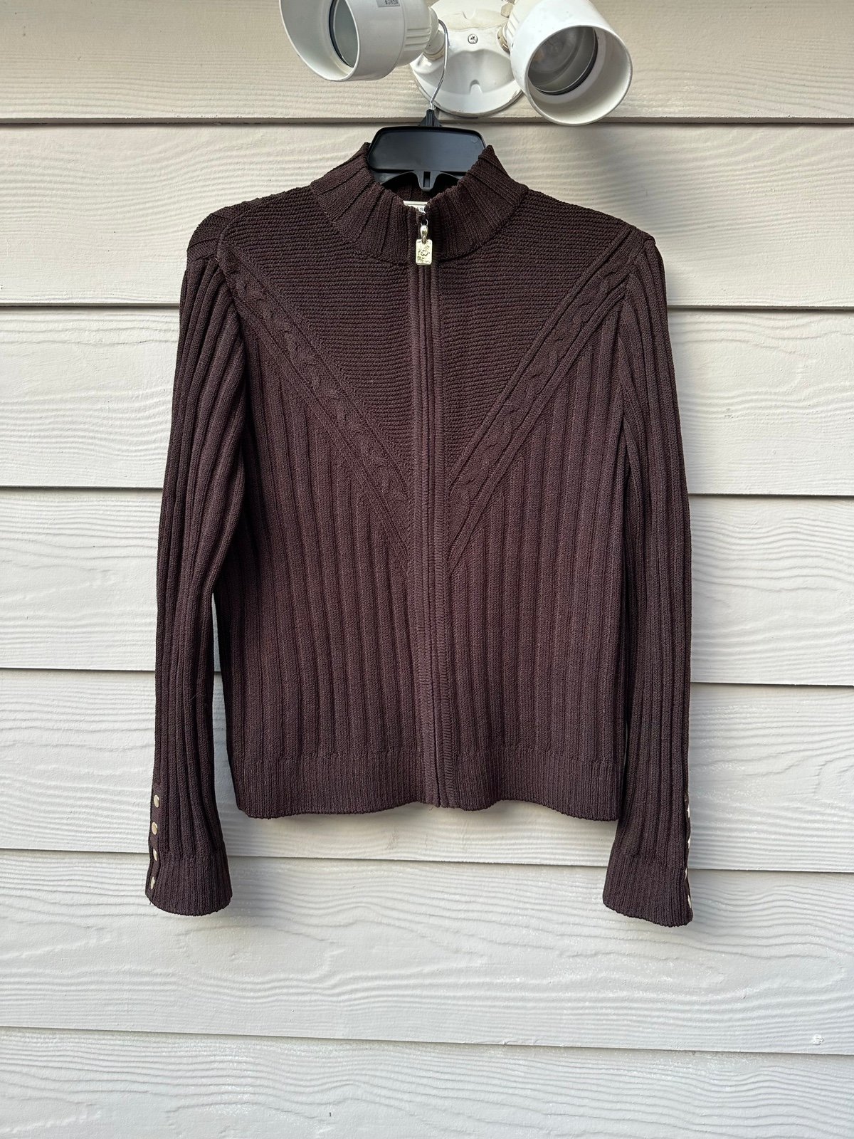 St. John Sport Women's Brown Zip Ribbed Sweater