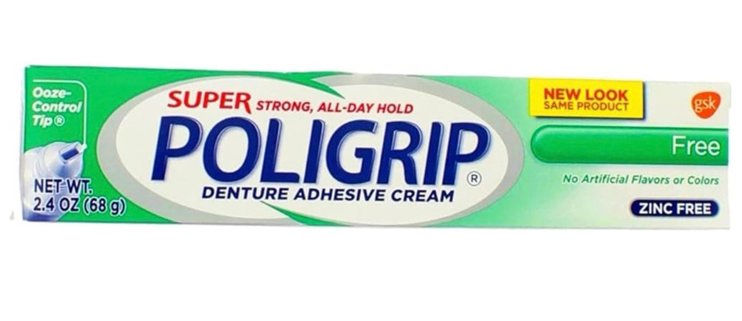 PoliGrip Denture Adhesive Cream (2.4 oz) – Free, Zinc Free – 4 Pack