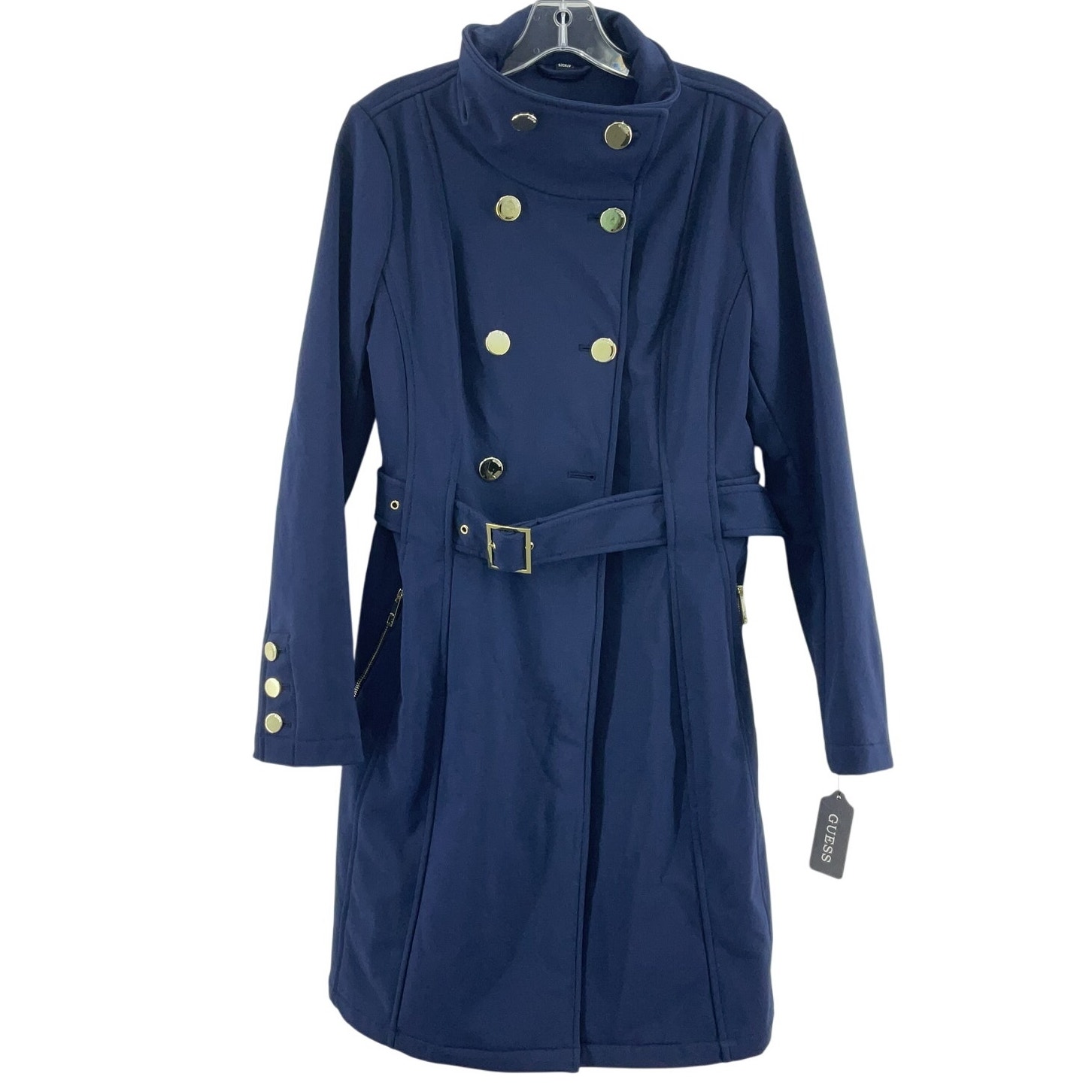 Guess Navy Polyester Belted Double Breasted Trench Coat Women’s Small NWT