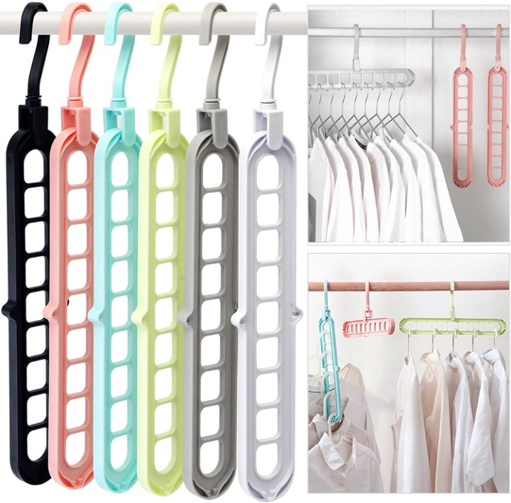 Pack of 6 Multifunctional Closet Organizer Magic Space Saving Hangers w/ 9 Holes
