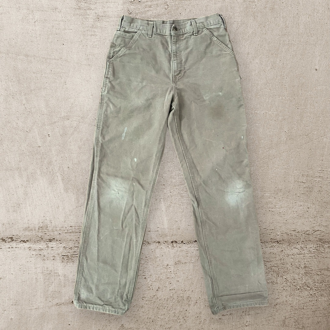 Vintage Carhartt Dungaree Fit Carpenter Jeans Distressed Size 33x36 Tan B11