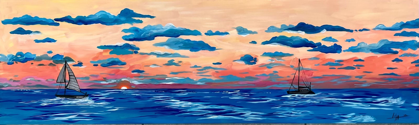 PAINTING ORIGINAL ACRYLIC ON CANVAS CUBAN ART 18”X 60” By LISA.