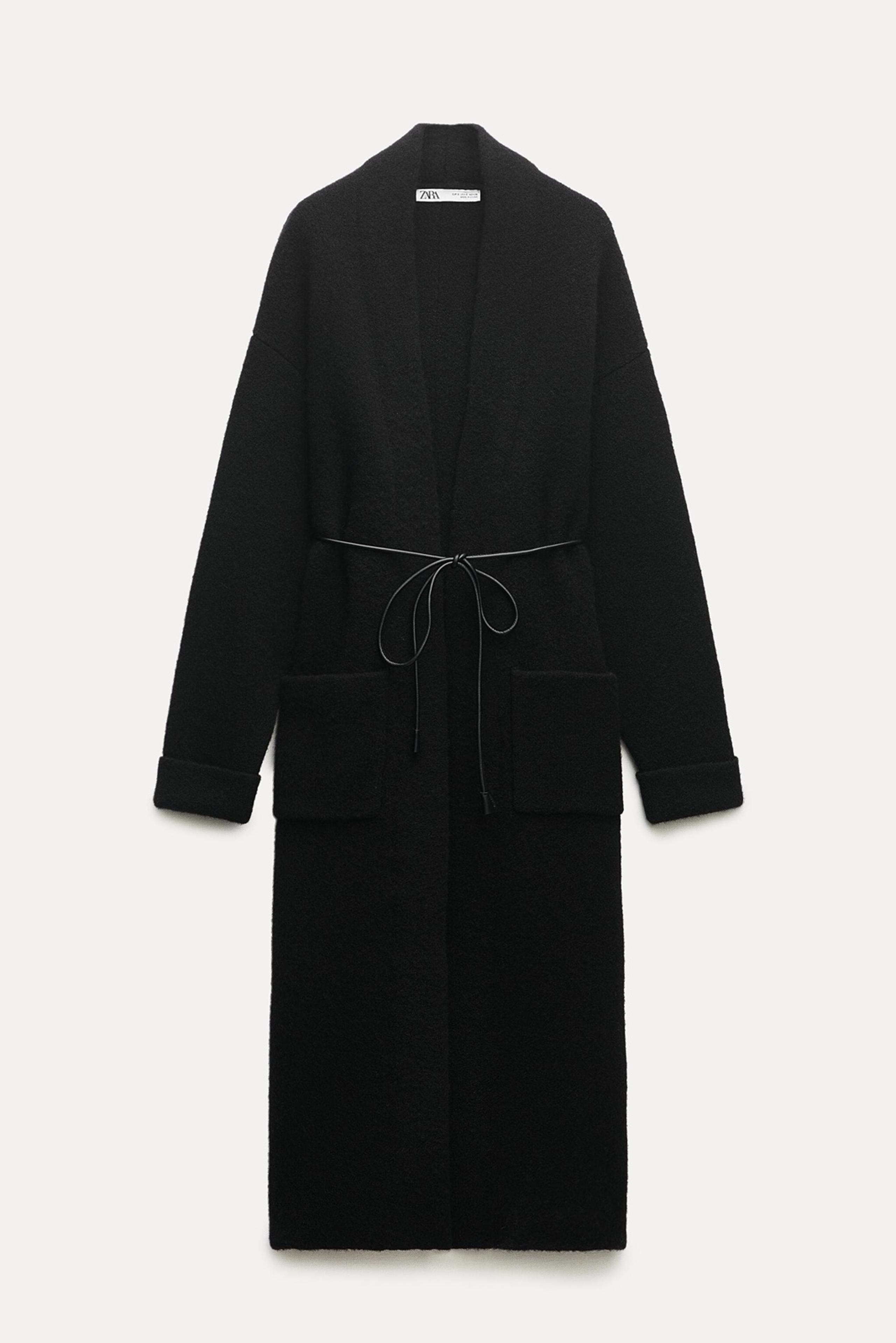 Zara coat wool blend classic casual Elegant Black Women's jacket with waist tie