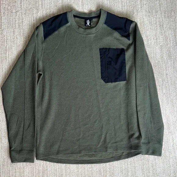 Woolx Andes Crewneck Top Men's Size L Olive Long Sleeve Wool Light Sweatshirt