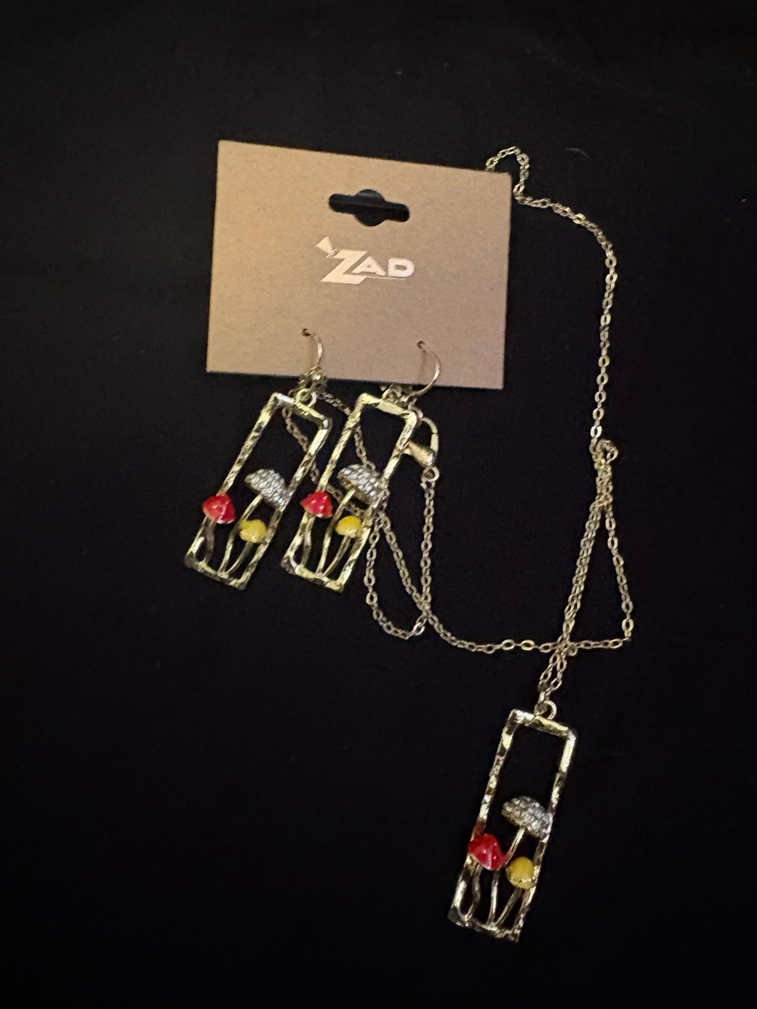 ZAD mushroom gold earrings and necklace