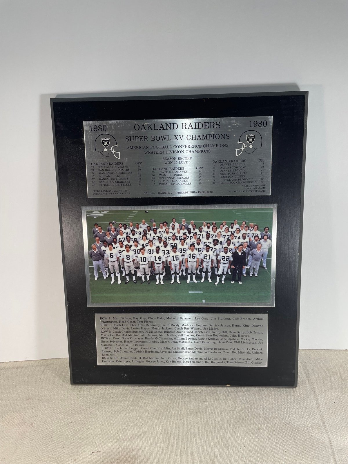 1980 OAKLAND RAIDERS SUPERBOWL XV CHAMPIONS WOOD PLAQUE