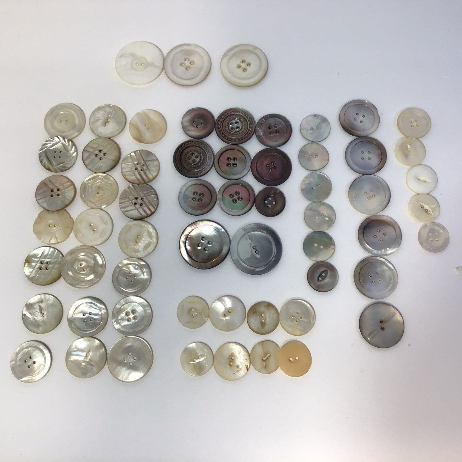 Lot of 60 Antique Handcarved MOP buttons