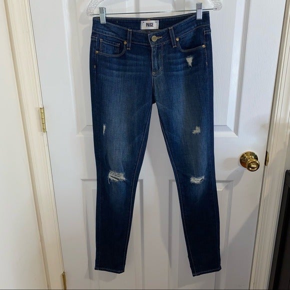 PAIGE MEDIUM WASH VERDUGO ULTRA SKINNY DISTRESSED JEANS SIZE 26