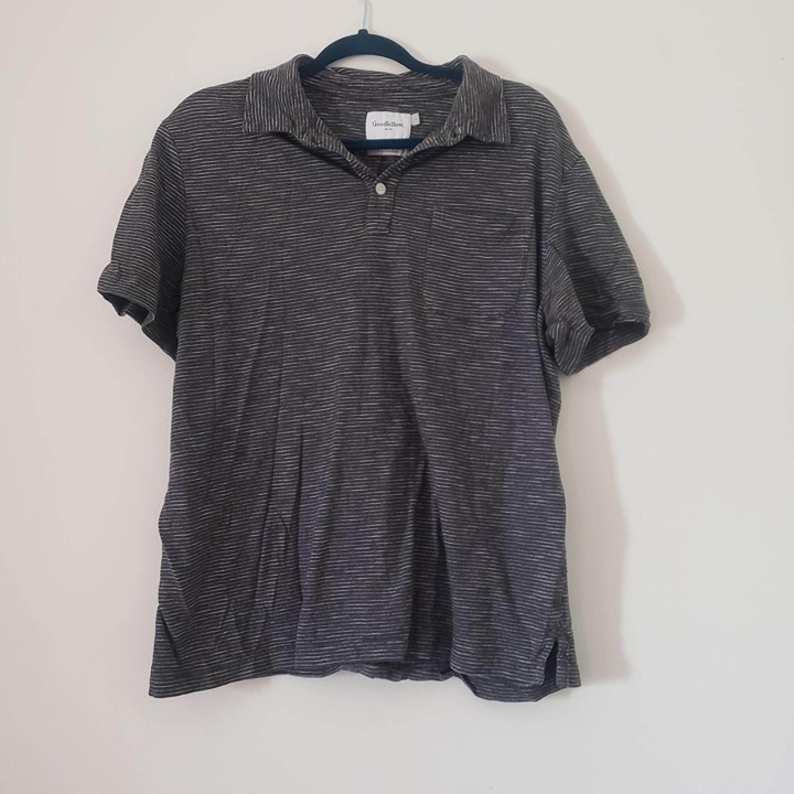 Mens Striped Polo T Shirt Size L Short Sleeve Gray Casual Cotton - Goodfellow & Co