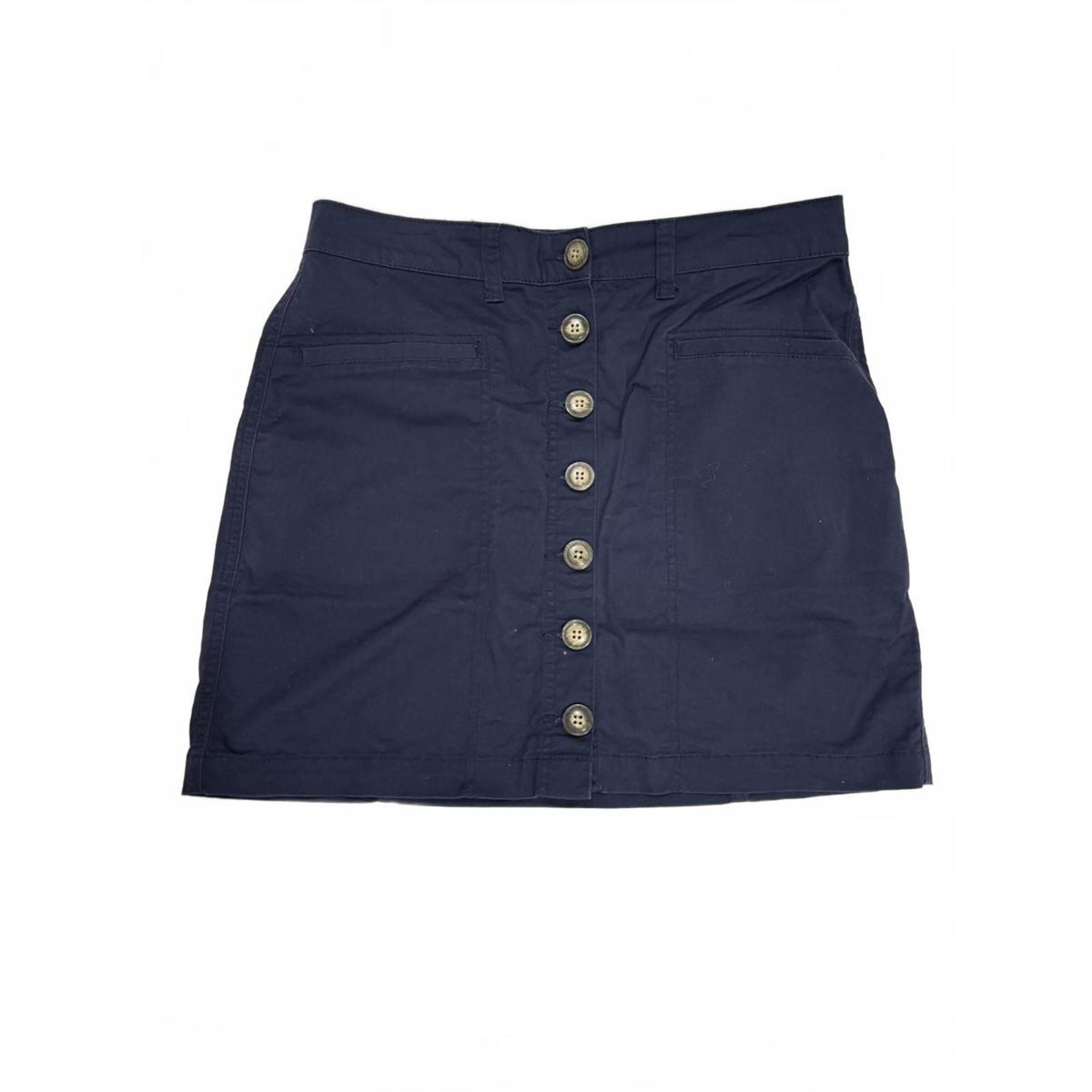 Navy Cotton Blend Full Button Front Short Mini Skirt- Size Medium - Copper Key