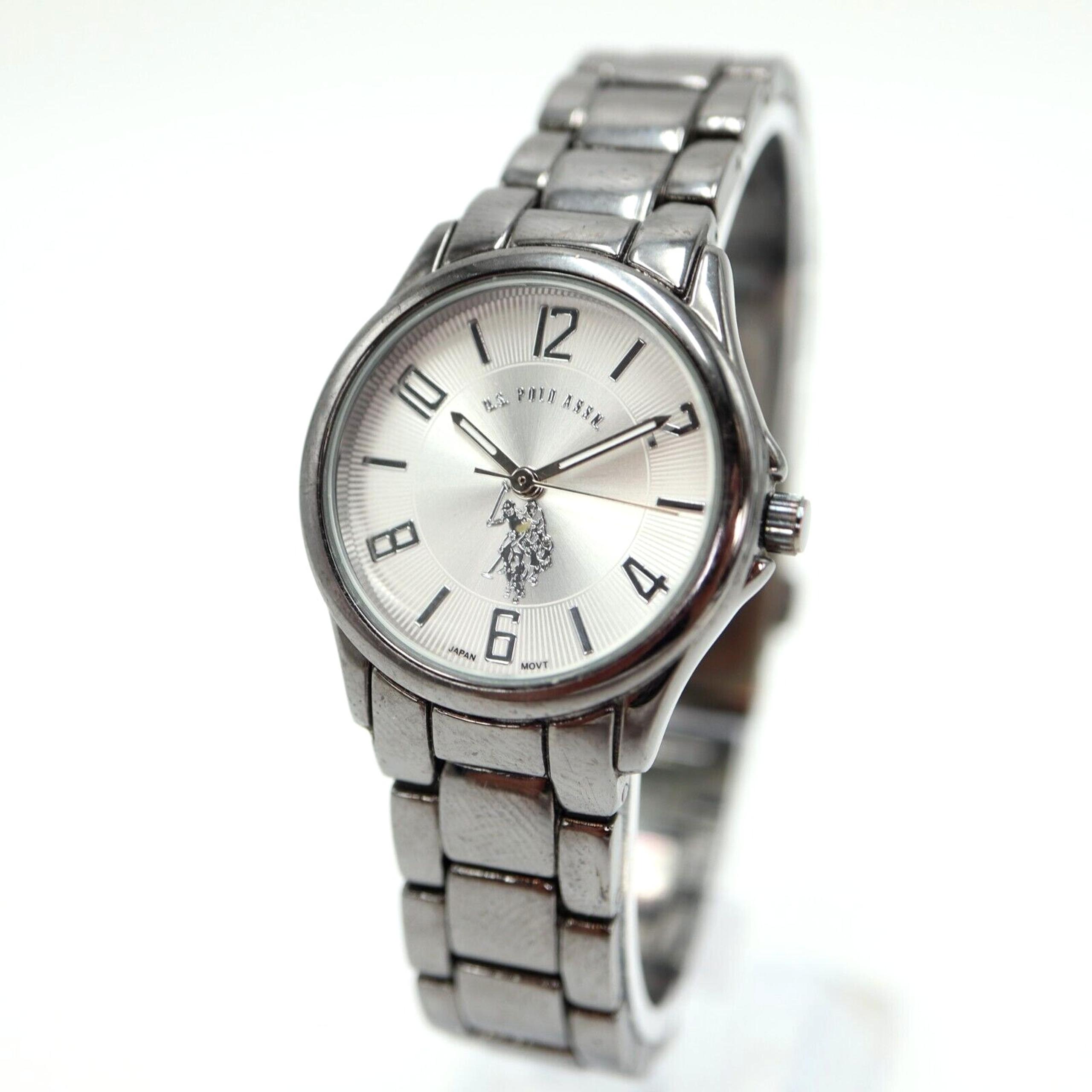 US Polo Assn Womens Watch 28mm Silver Gray Tone Steel Bracelet with New Battery