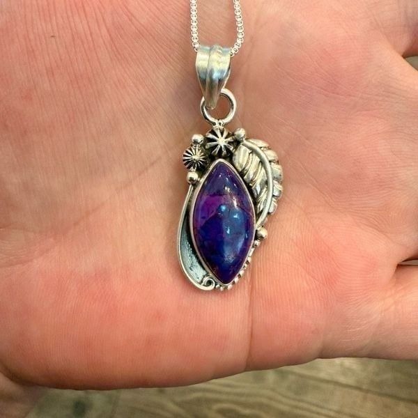 Southwestern Mojave Purple Turquoise Marquise Necklace Pendant Sterling Silver