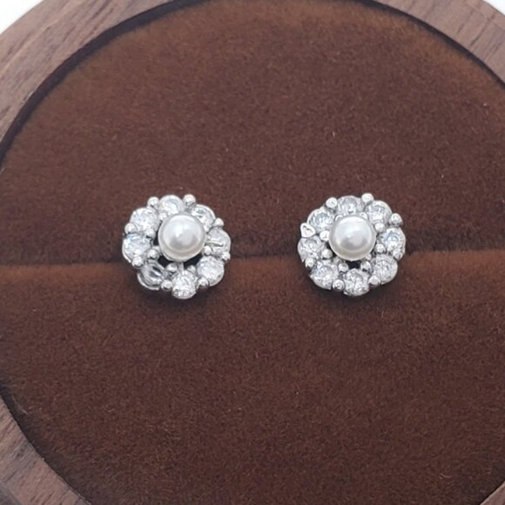 925 Silver Womens 1ct Diamond Natural White Pearl Stud Earrings Jewelry Jewelry