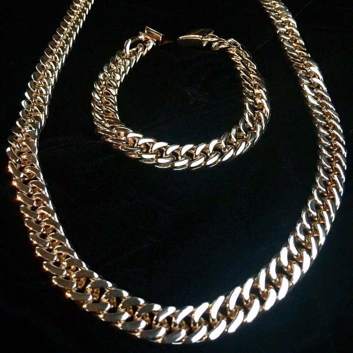 DOUBLE CUBAN LINK CHAIN 18K GOLD ITALY