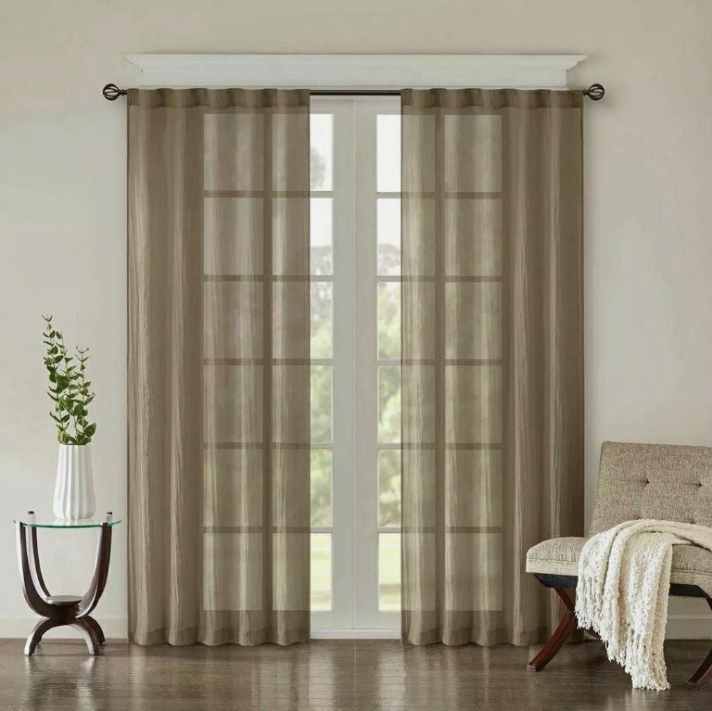 Set of 2 Solid Taupe Crushed Sheer Windo