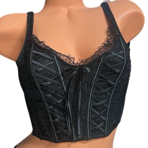 Victorias Secret Dream Angels Lace-up Corset Top Bra Black Small
