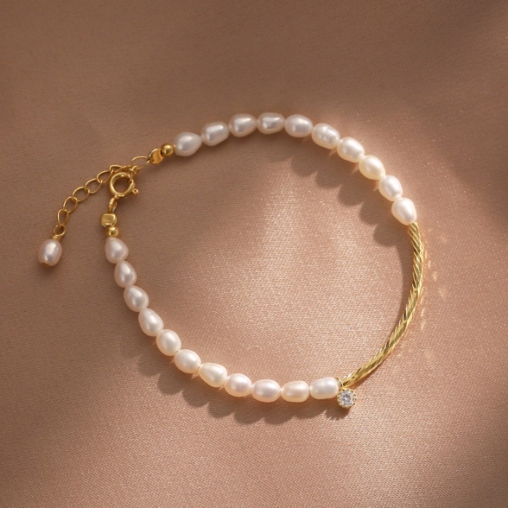 Ladies natural small rice fresh water strong light pearl bracelet
