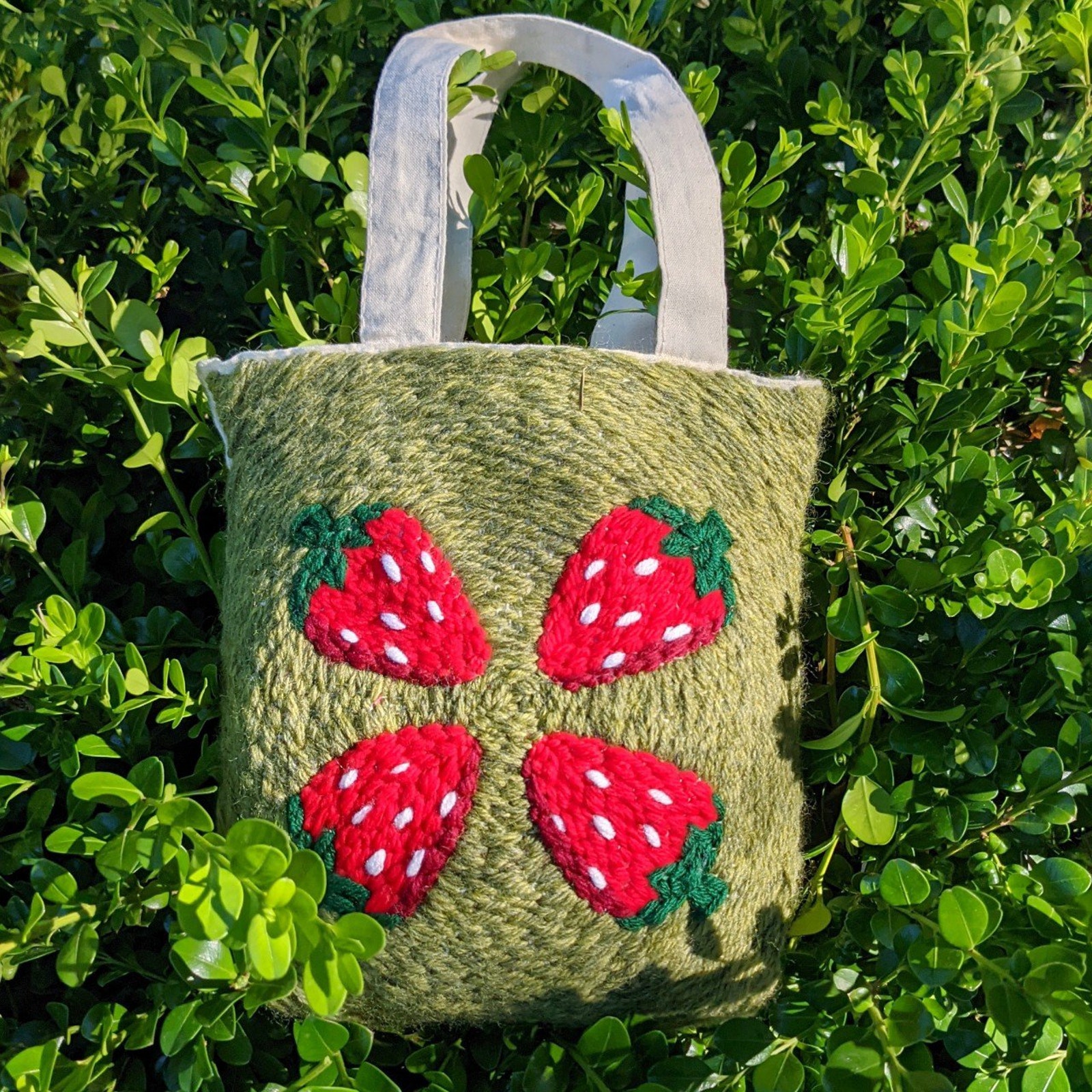 Handmade Strawberry Red Green Fairycore Spring Summer Mini Tote Bag