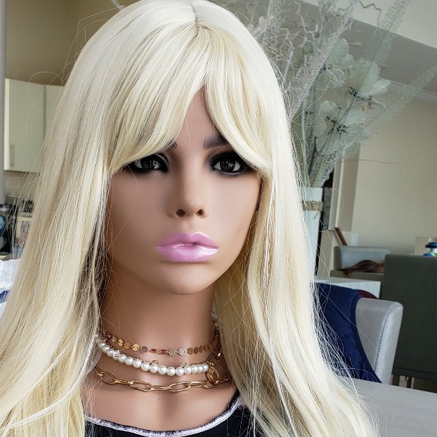 Platinum Light Blonde Wig - Layered Bangs Women Shag Hair