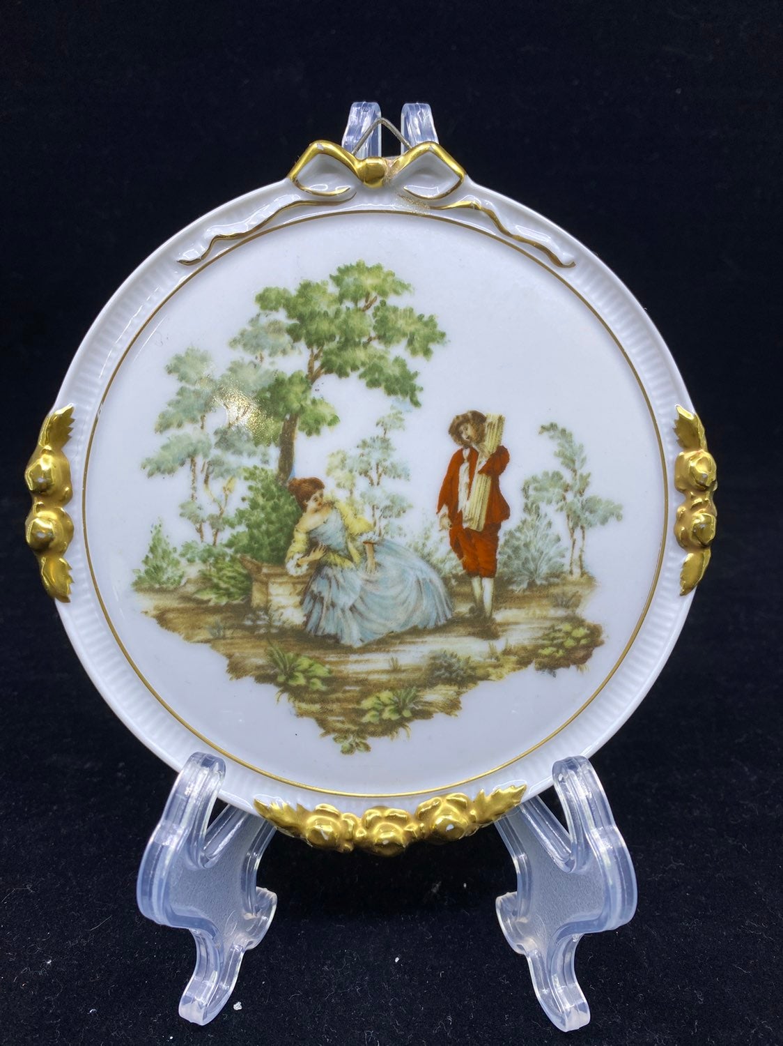 Antique AK Kaiser W Germany Porcelain Wal Panel Victorian Couple Gold Trimmed