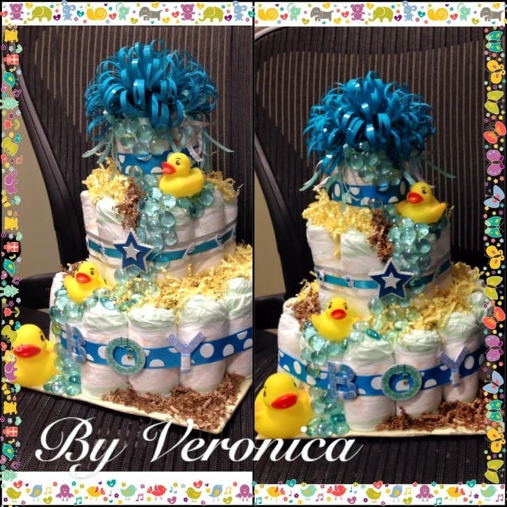 DIAPER CAKE 12 | DUCKS | BOY | GIRL | BABY SHOWER | BLUE | YELLOW