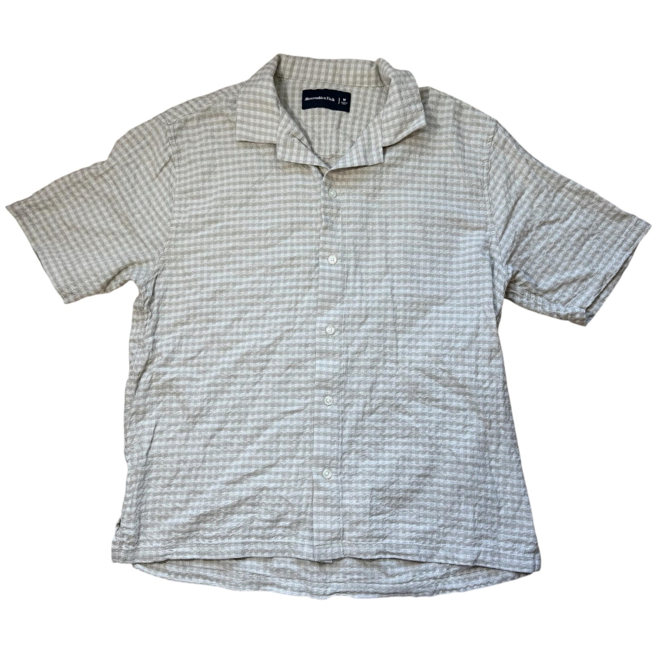 Abercrombie Mens Sz M Camp Shirt Brown Neutral Gingham Cotton Button Down Collar