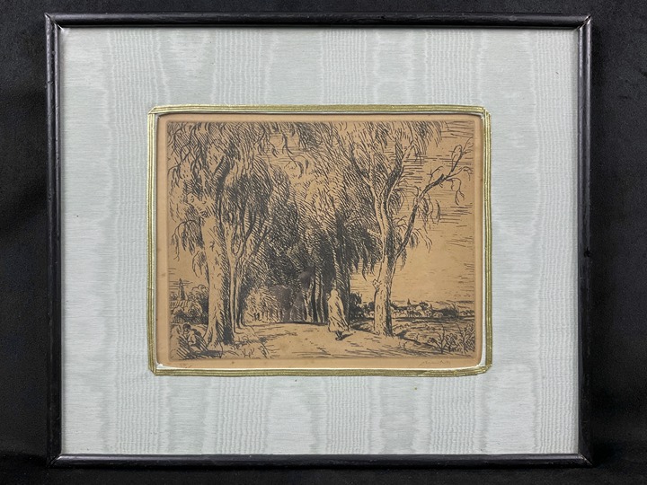 Antique Etching Road Bordered with Eucalyptus Tree By Adolphe Marie Beaufrère