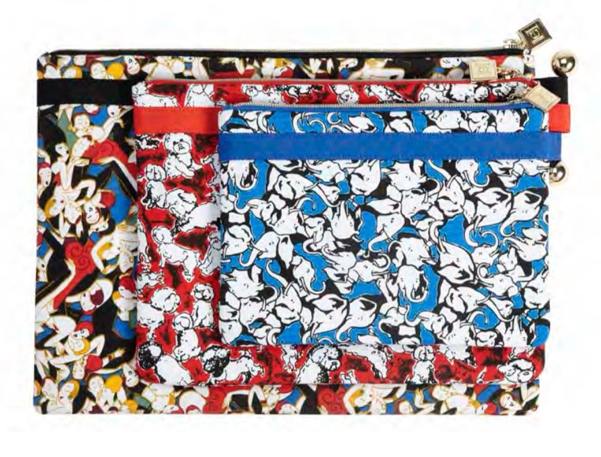 Target NM Carolina Herrera Colorful Print Pattern Cosmetic Travel Bags 3pcs Set