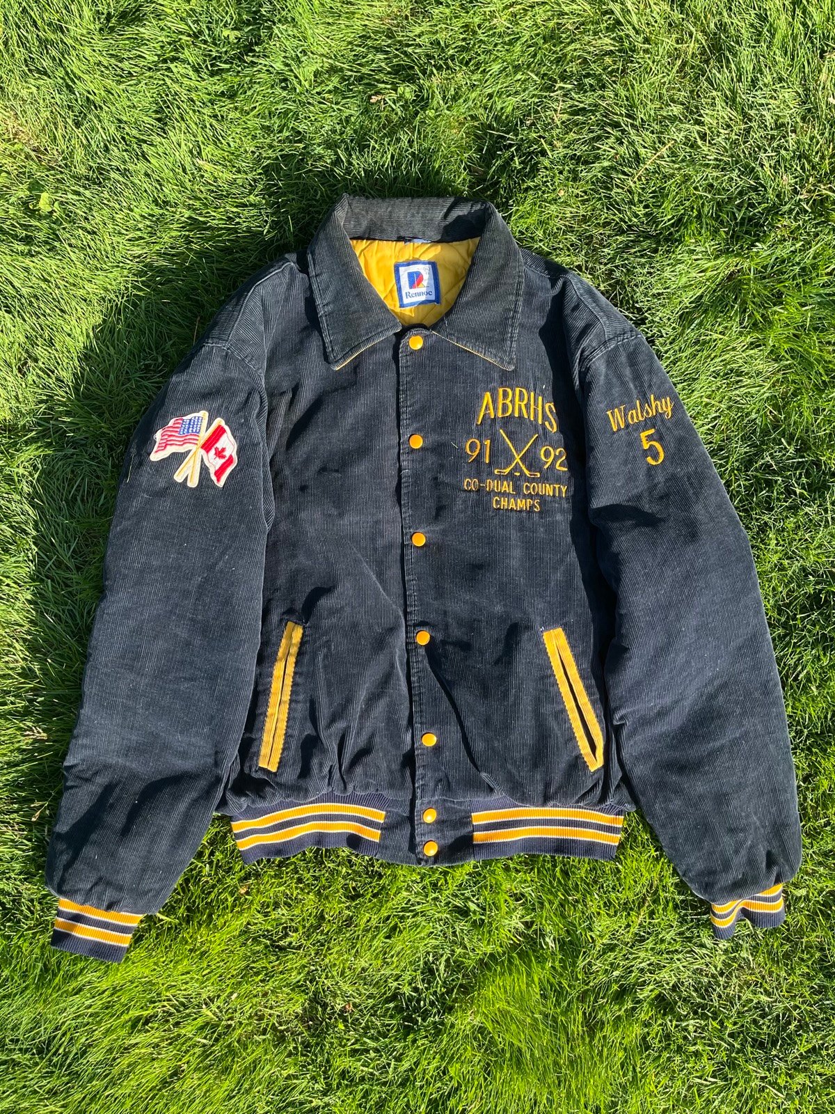 Vintage Rennoc USA Hockey Champions Corduroy Quilt Lined Bomber Men’s XL