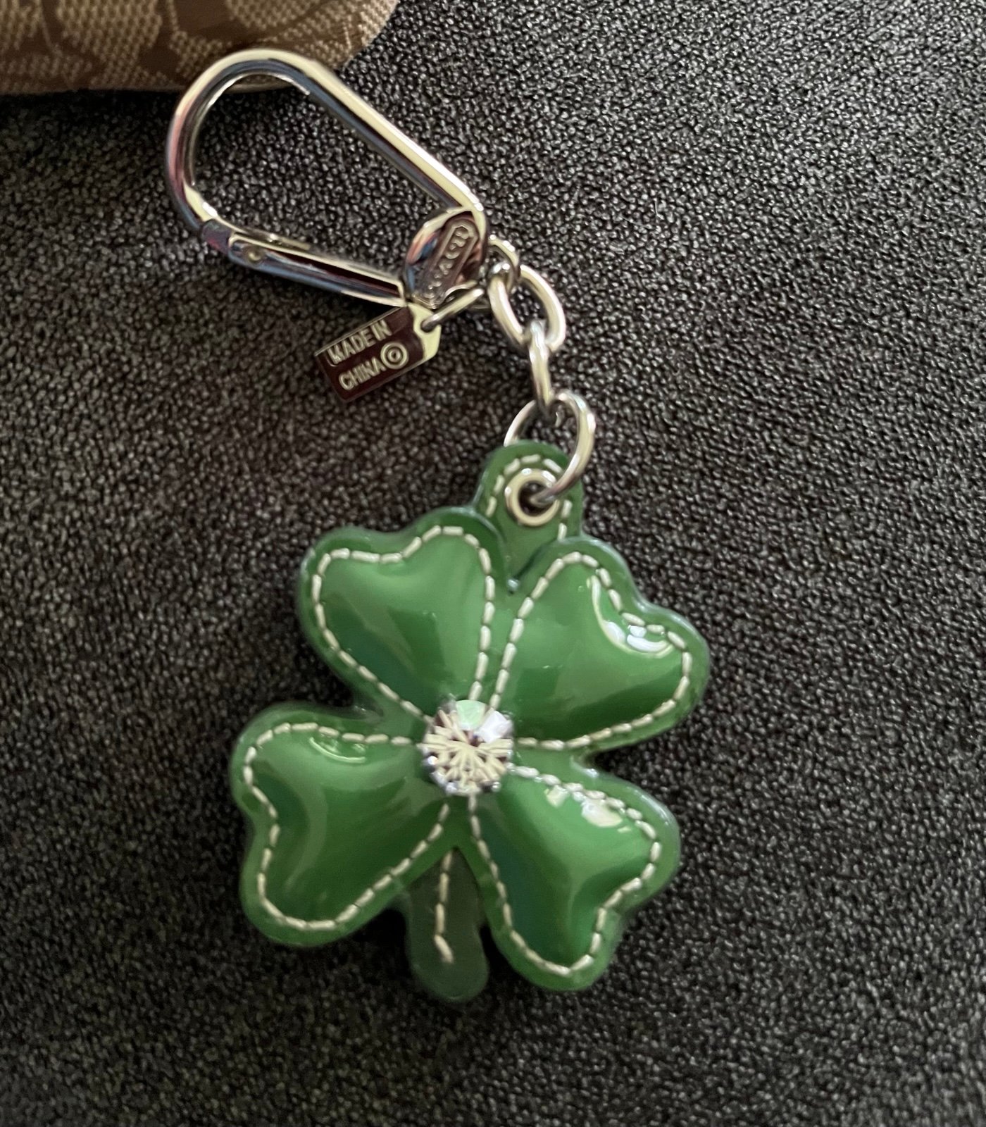 COACH Limited Edition Shamrock 4 Leaf Clover Patent Leather Key Ring authentic