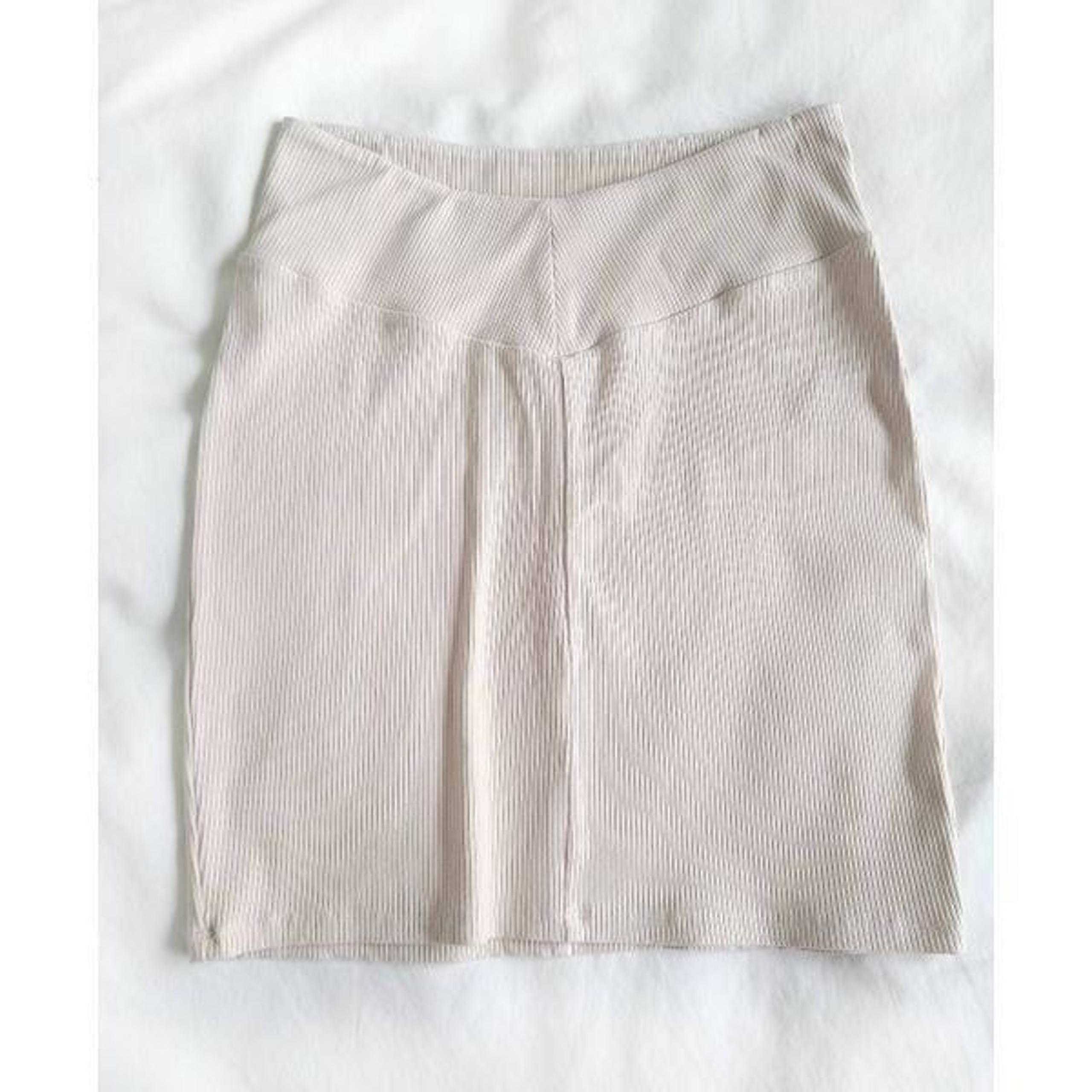 Naked Wardrobe Womens Stretch Wide Waistband Pull-On Ribbed Skirt Oatmeal Large