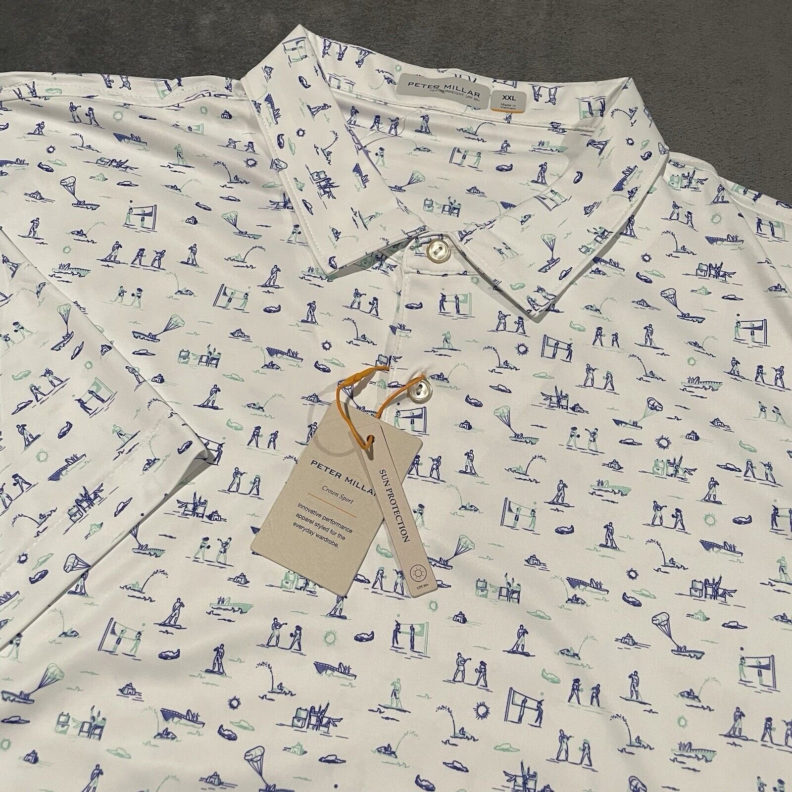 Peter Millar Polo Shirt Mens XXL White Geometric Featherweight Crown Sport NEW