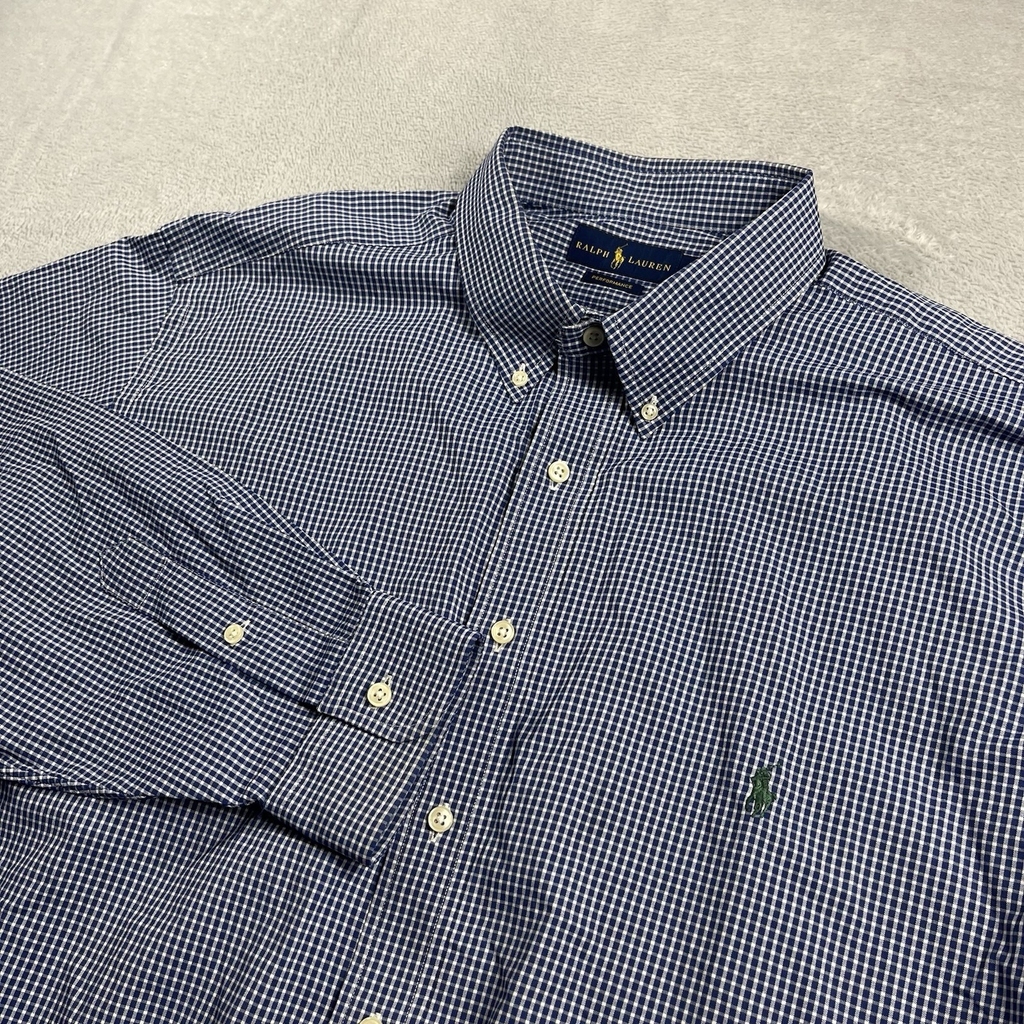 Polo Ralph Lauren Performance Shirt Mens 2XLT Blue Gingham Check LS Button Down