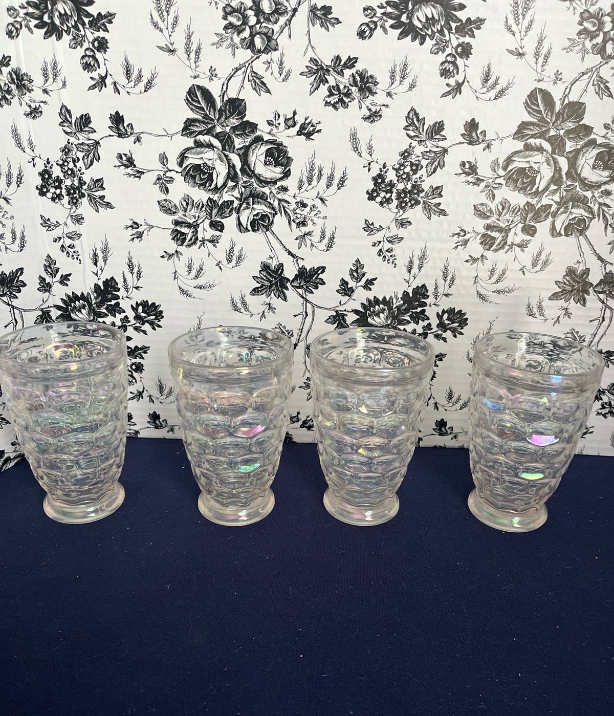 Vintage Federal Glass Iridescent Colonial Thumbprint Medium Tumblers