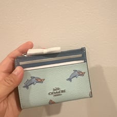 Coach Mini Skinny ID Card Case with Dolphin Print in Silver/Blue CK422 NWT