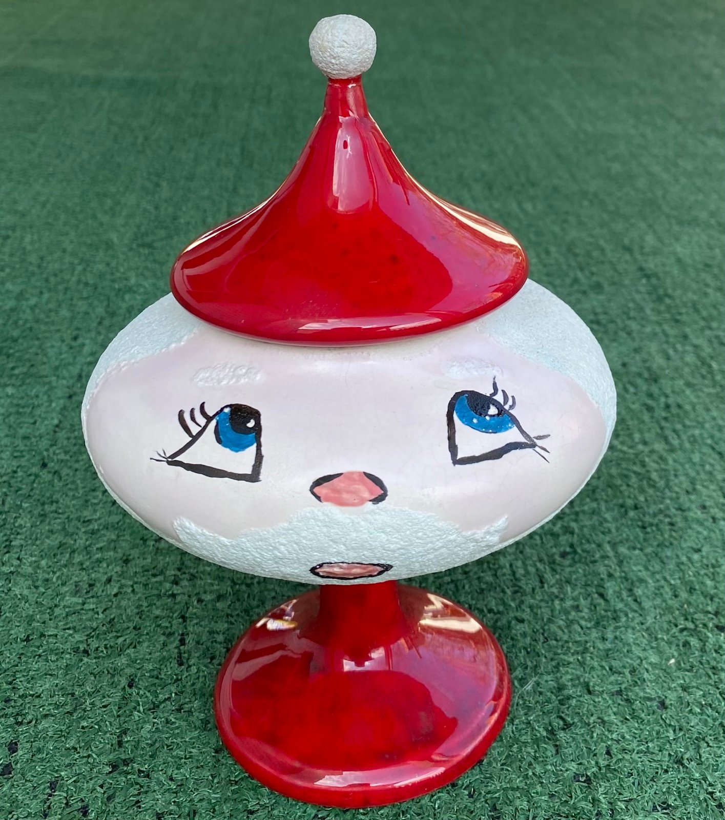 Rare Vintage Mid Century Atomic Santa Claus Tall Hat Candy Treat Dish