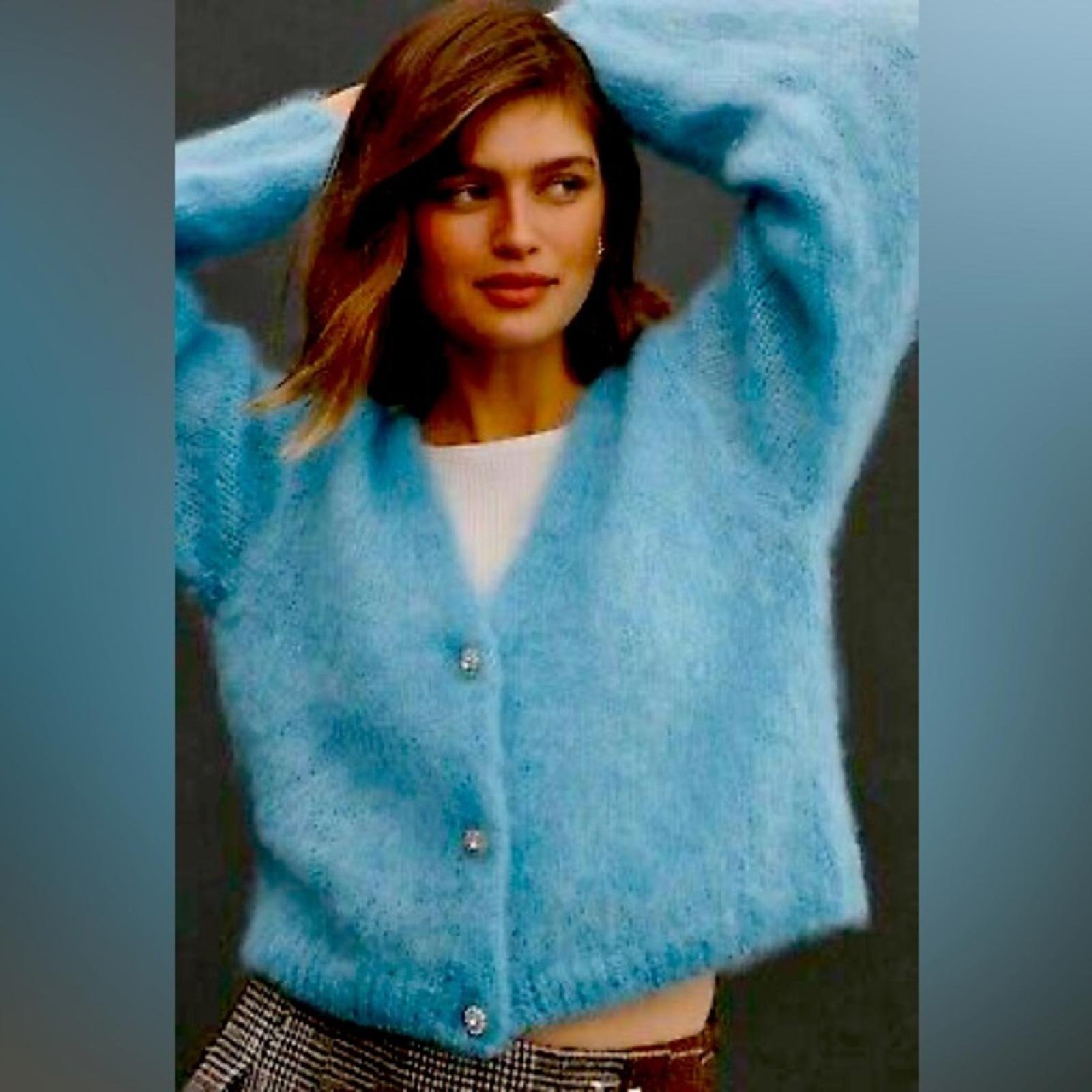 By Anthropologie M Anthropologie Hazel Fuzzy Cardigan Sweater Blue