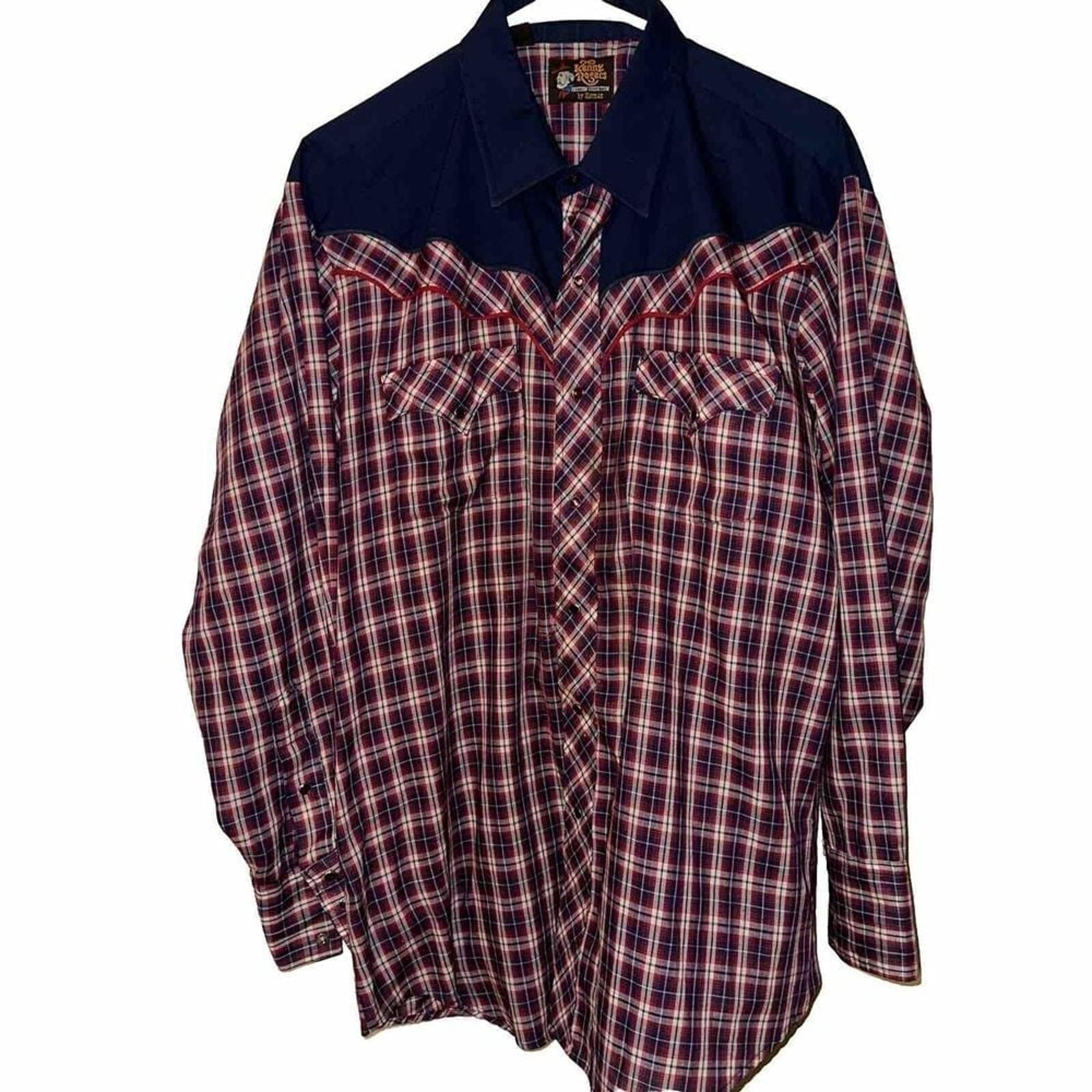 Vtg Kenny Rogers by Karman Mens Pearl Snap Western Shirt Red Plaid  USA 17/34