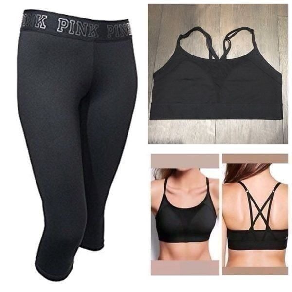 Victorias Secret PINK Ultimate Extreme leggings & Bra Sports Set Black L