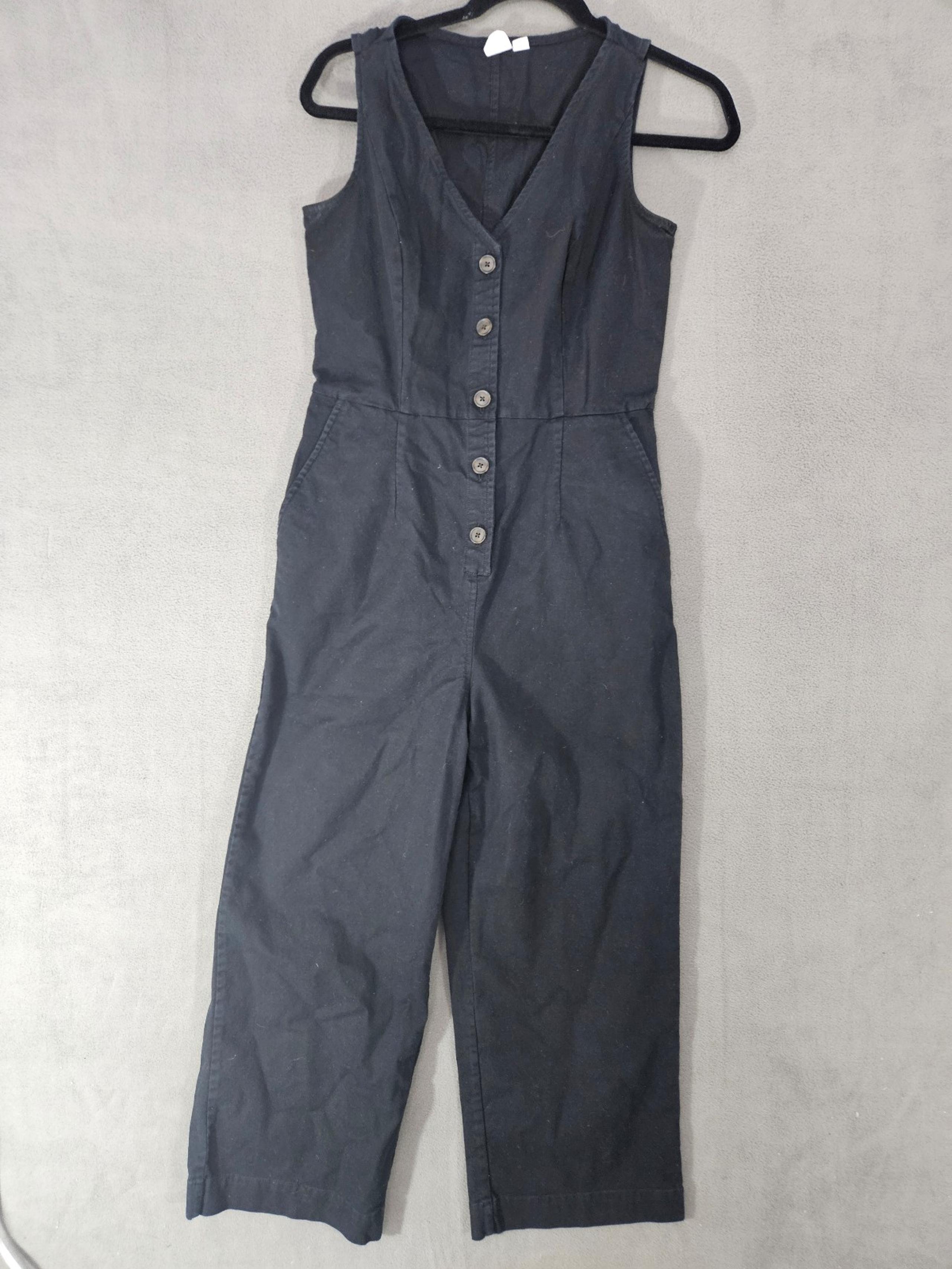Gap Womens Jumper Black Denim Jean Size 4 Pant Long Sleeveless Vneck Button