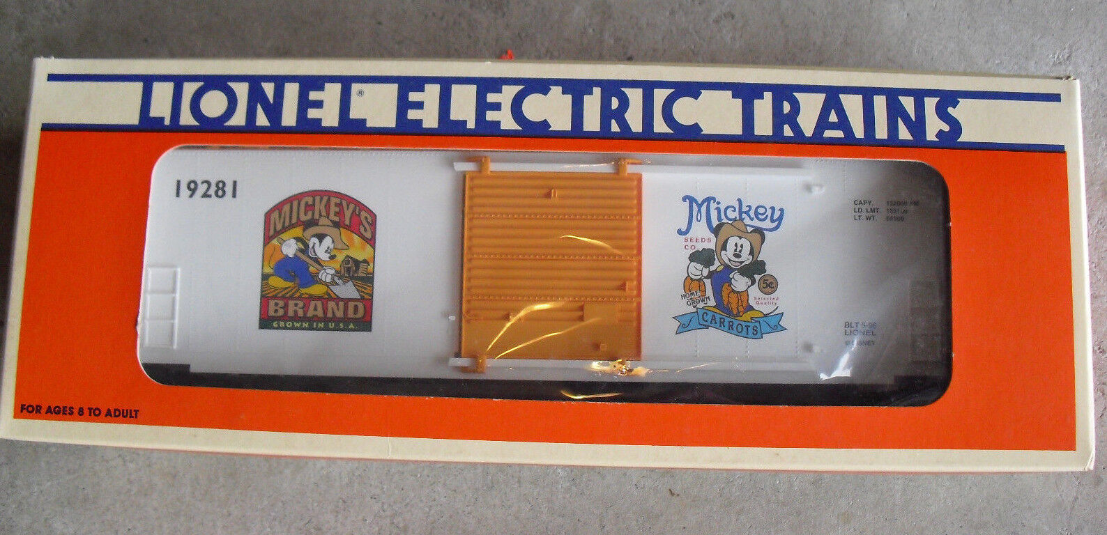 Lionel O Scale Disney Mickey Mouse Carrots Hi Cube Box Car 19281 in Box