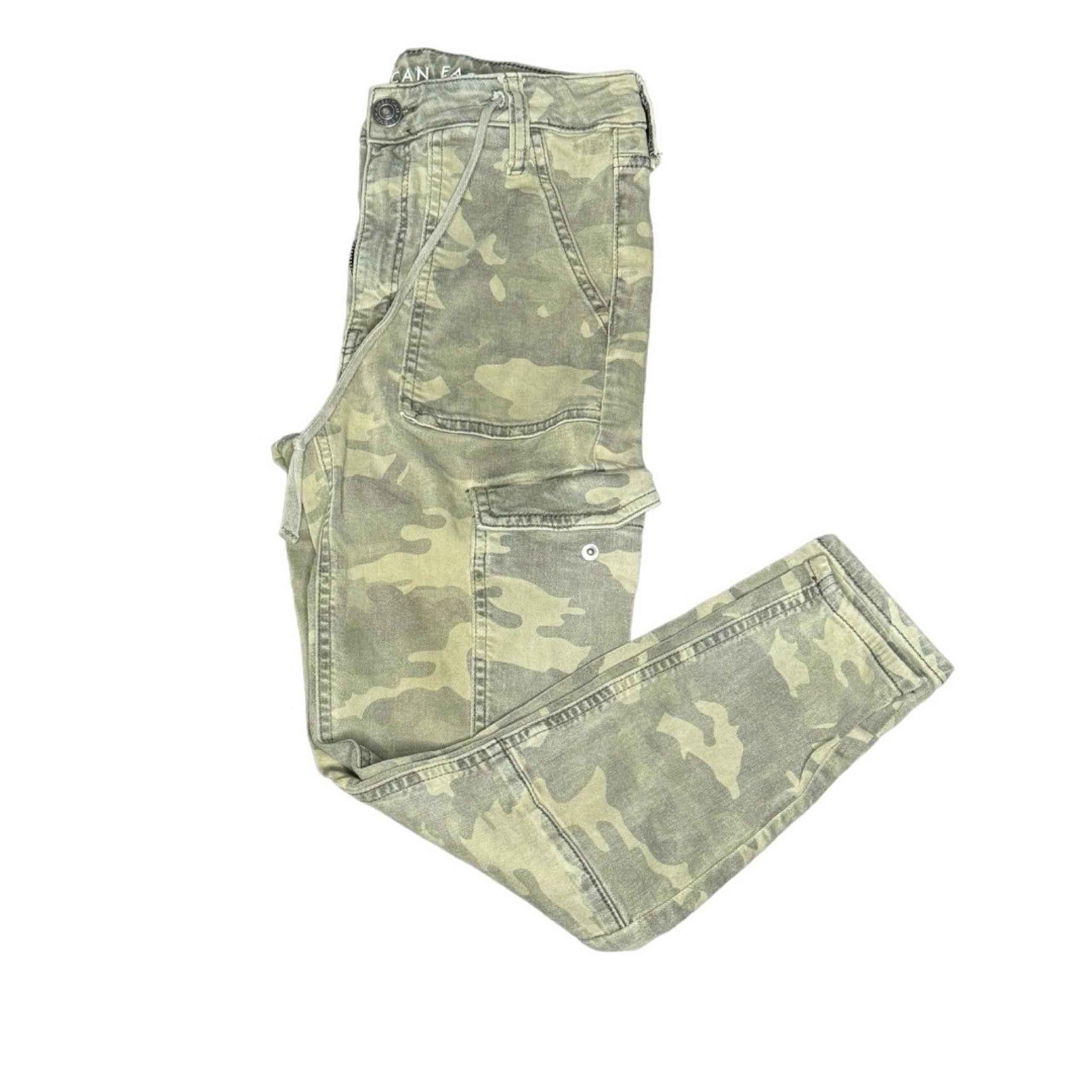 American Eagle Super High Rise Jegging Crop Camo Drawstring Womens 6